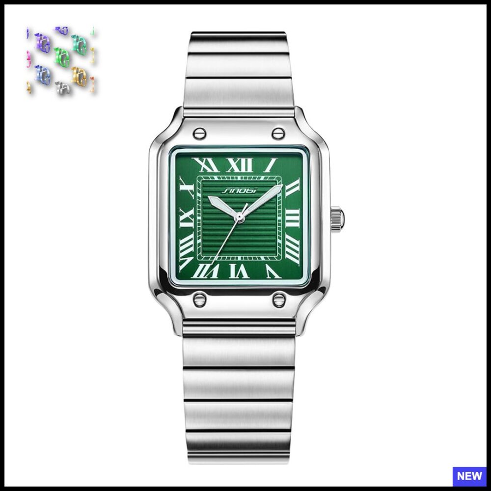 Classic Square Watch Roman Numerals Japanese Quartz Movement Stainless Steel